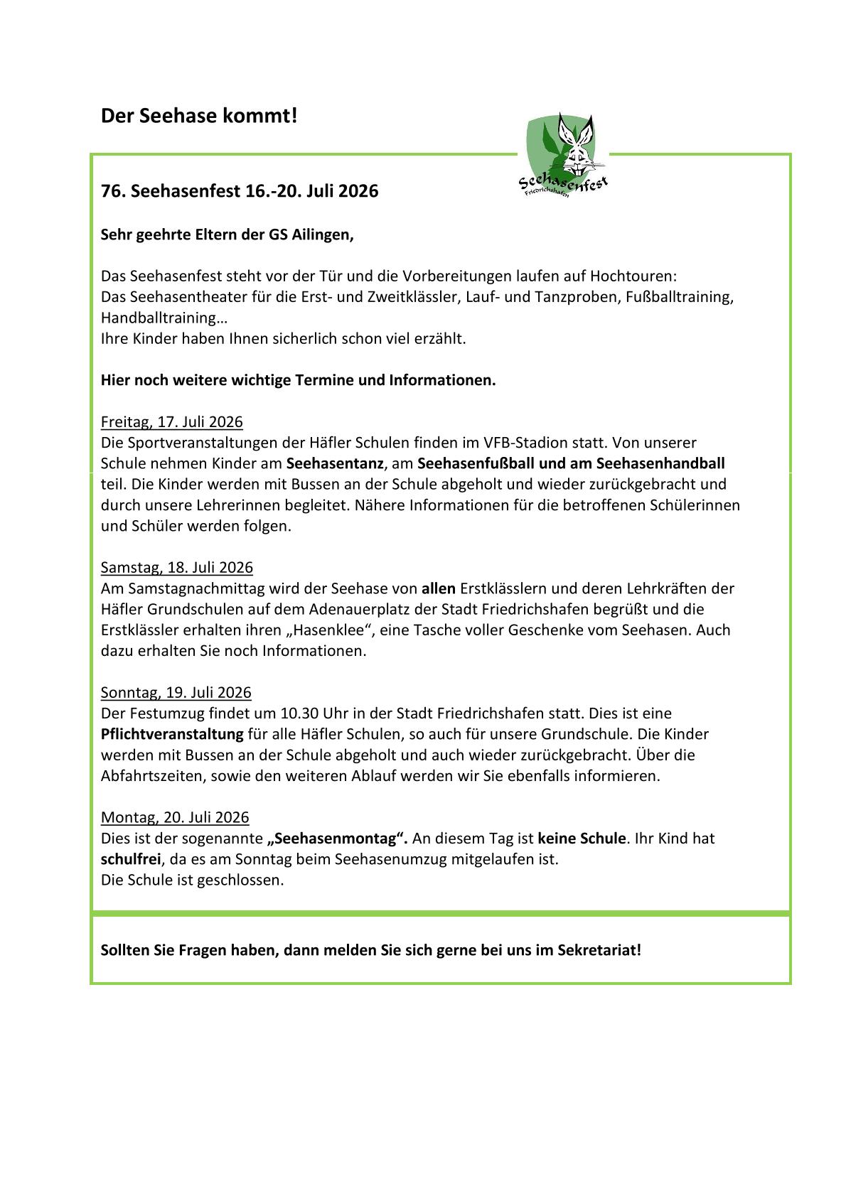 Seehasenfest Informationen